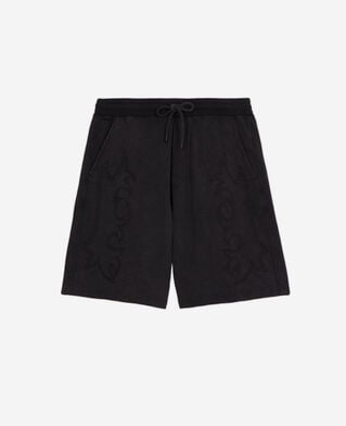 The Kooples H BLACK WASHED black fleece shorts with western-style embroidery