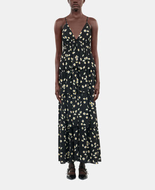 The Kooples WOMEN BLACK WHITE floral printed long dress