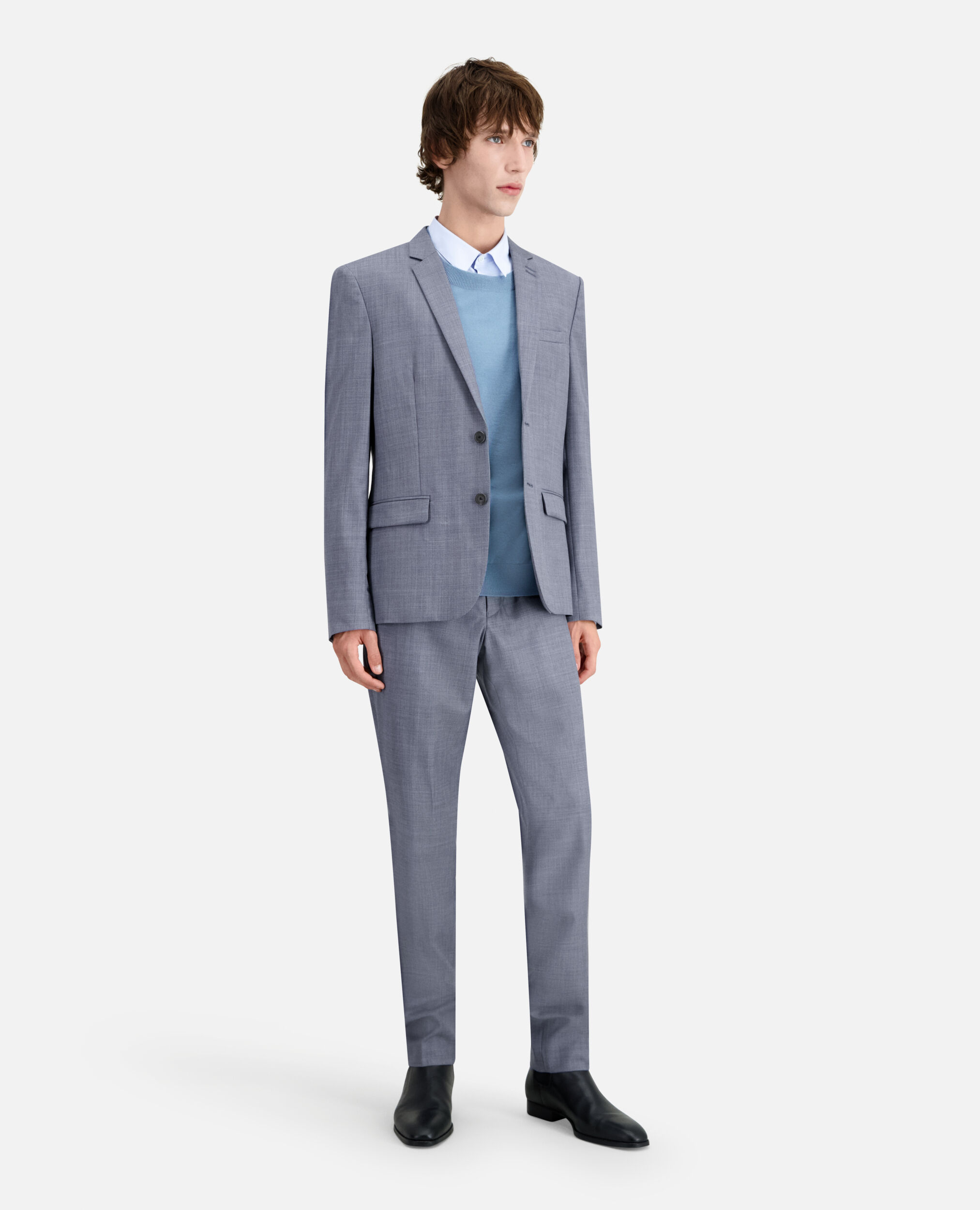Blue and grey checkered wool suit blazer, LIGHT BLUE, hi-res image number null