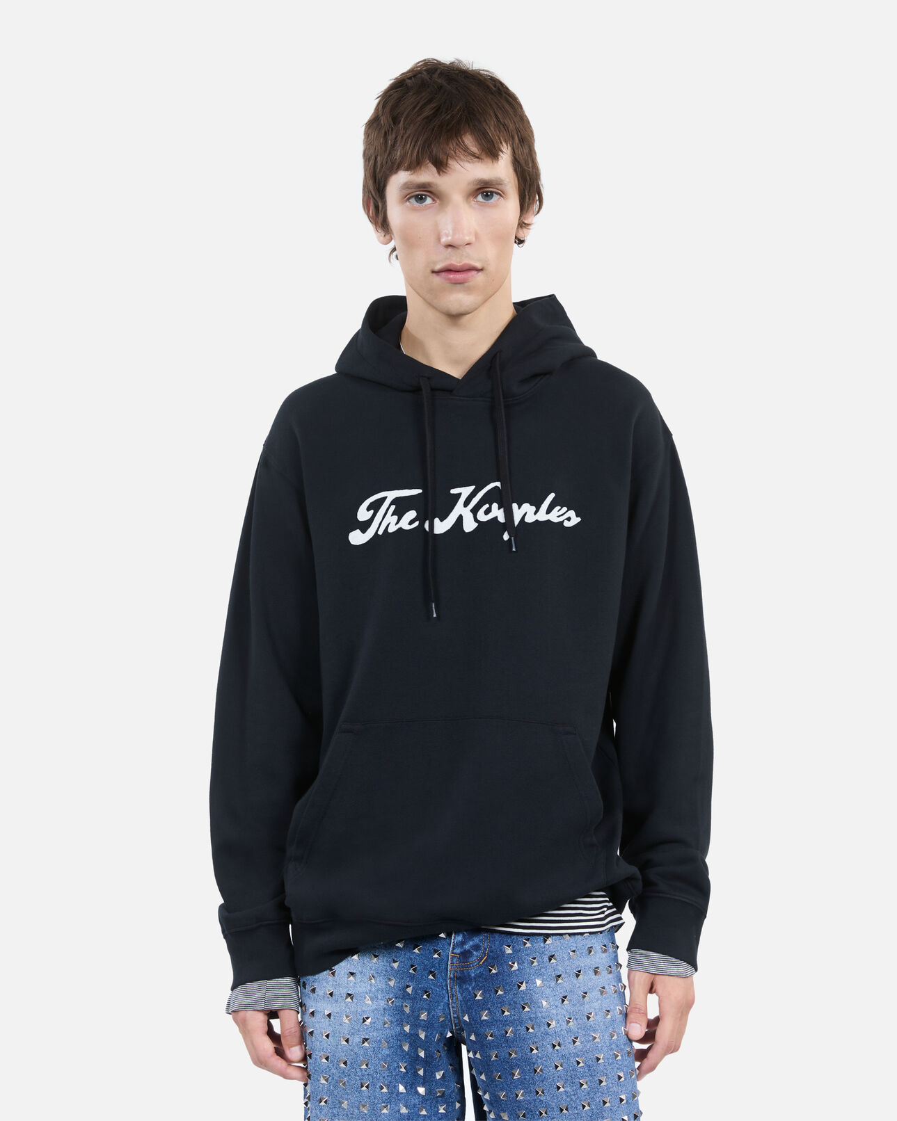 The Kooples MEN BLACK WASHED black logo hoodie