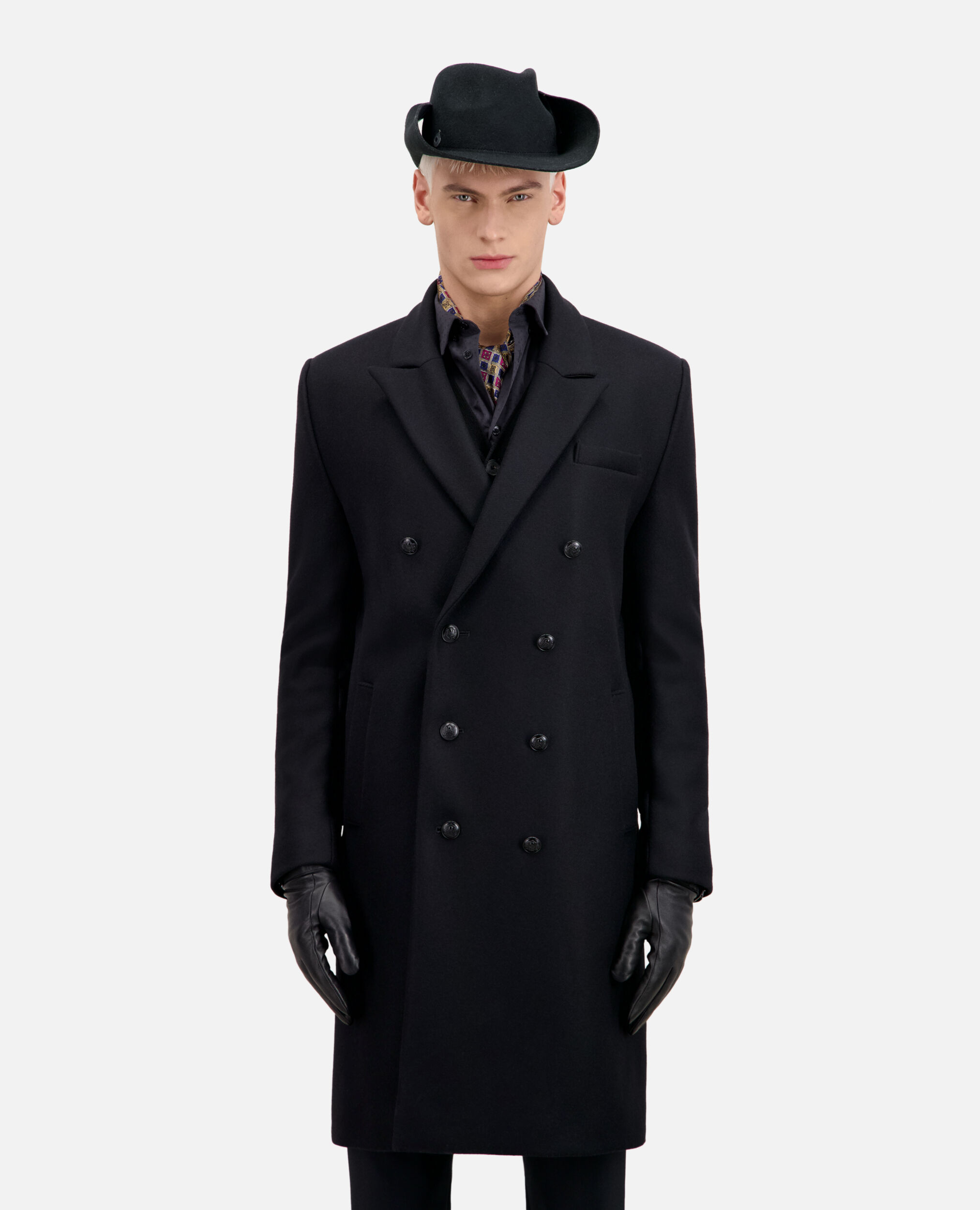 Manteau noir long en laine, BLACK, hi-res image number null