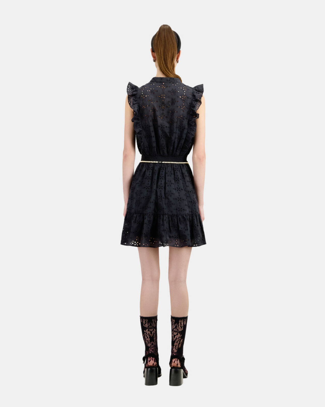 The Kooples FEMME BLACK robe courte en broderie anglaise noire