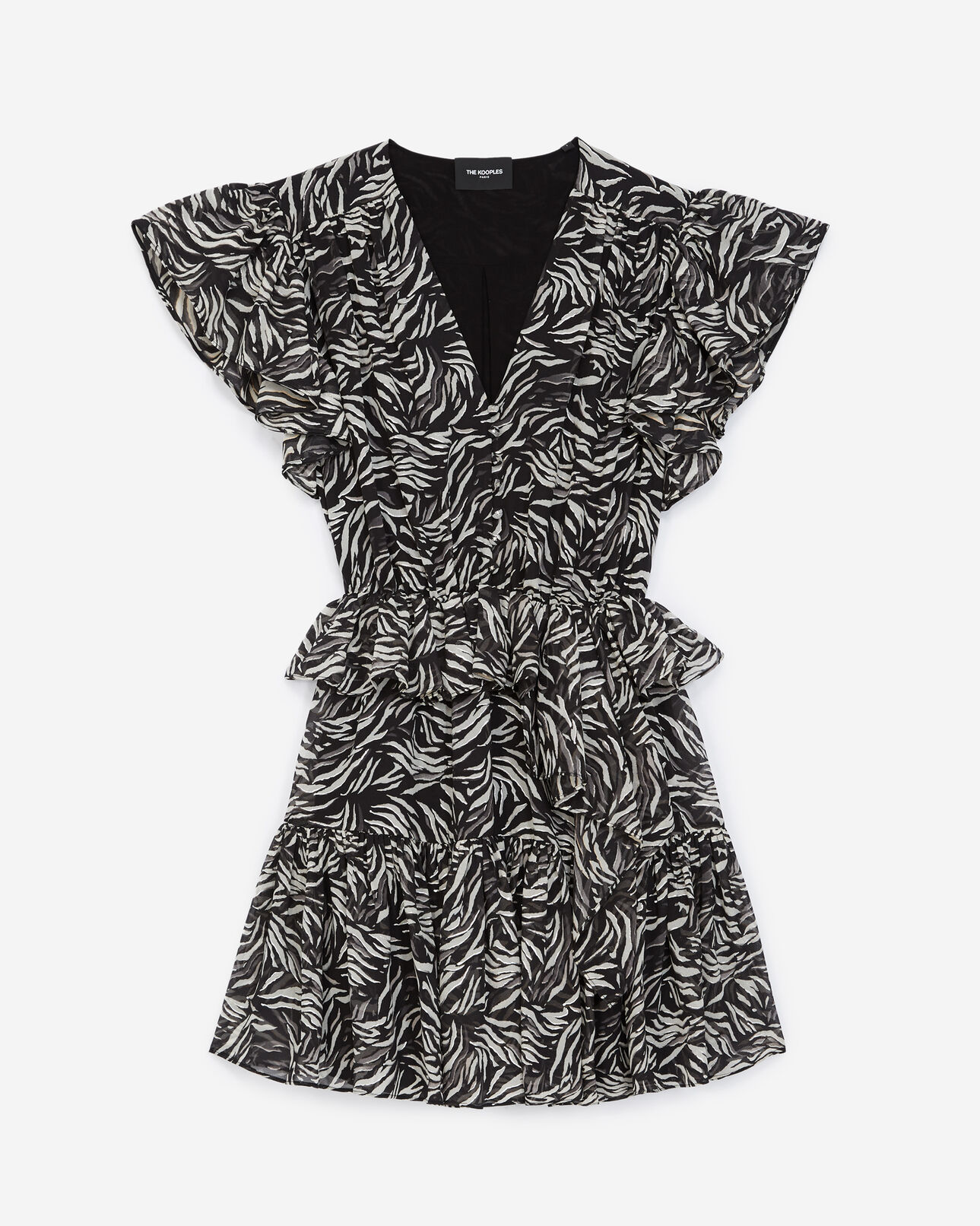 The Kooples WOMEN BLACK WHITE short black and white zebra-print dress