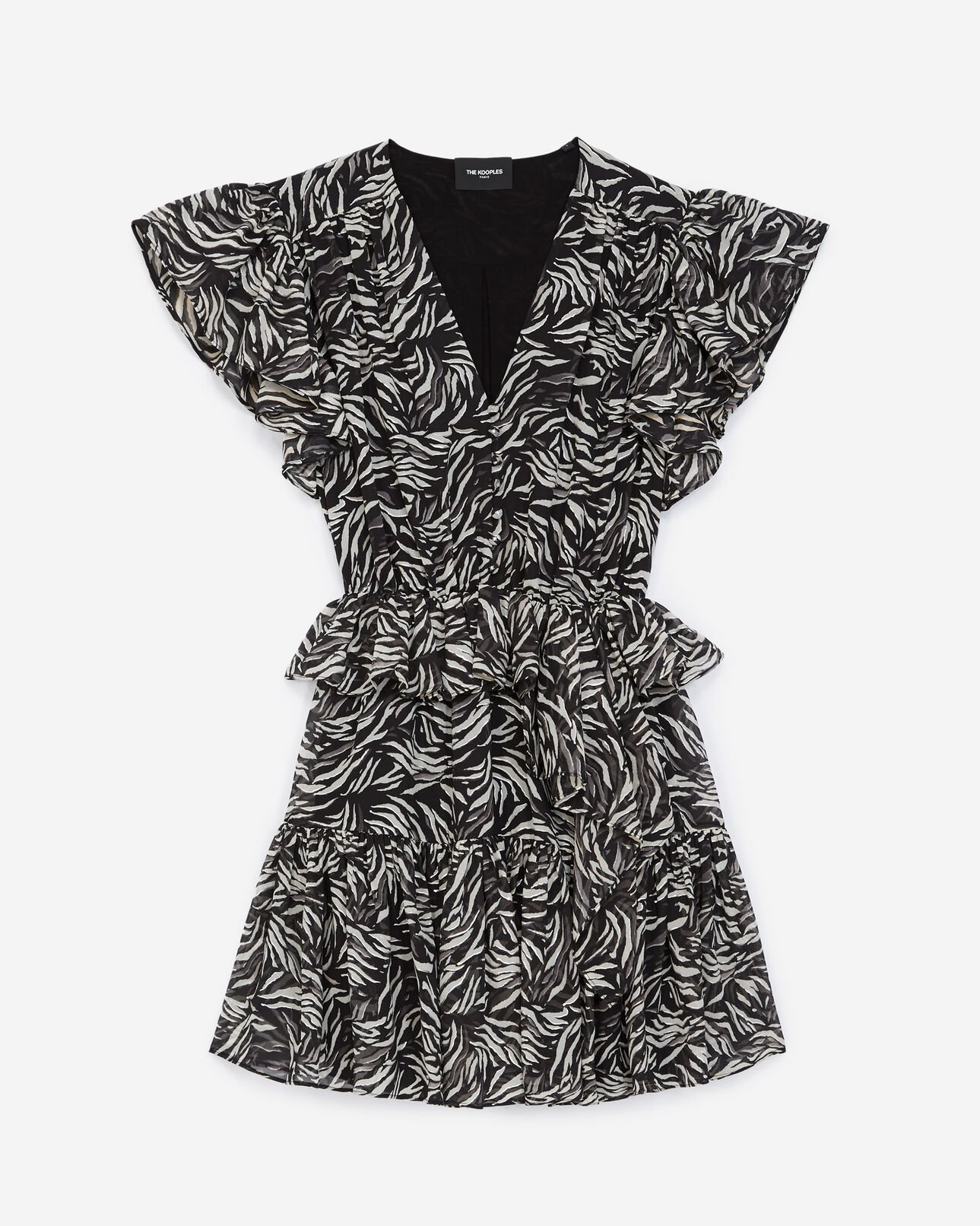 The Kooples WOMEN BLACK WHITE short black and white zebra-print dress