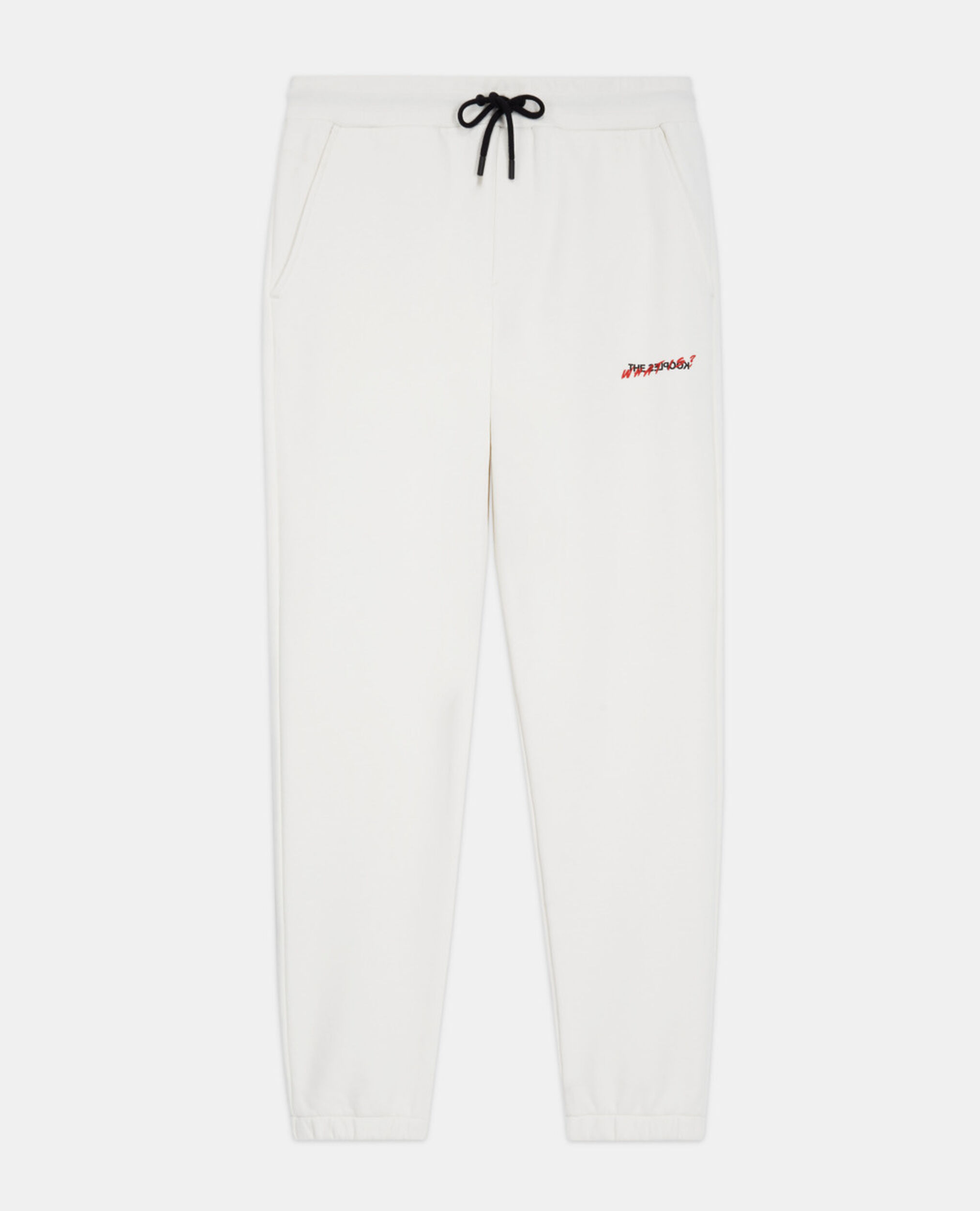 Ecru joggers with What is print, ECRU, hi-res image number null