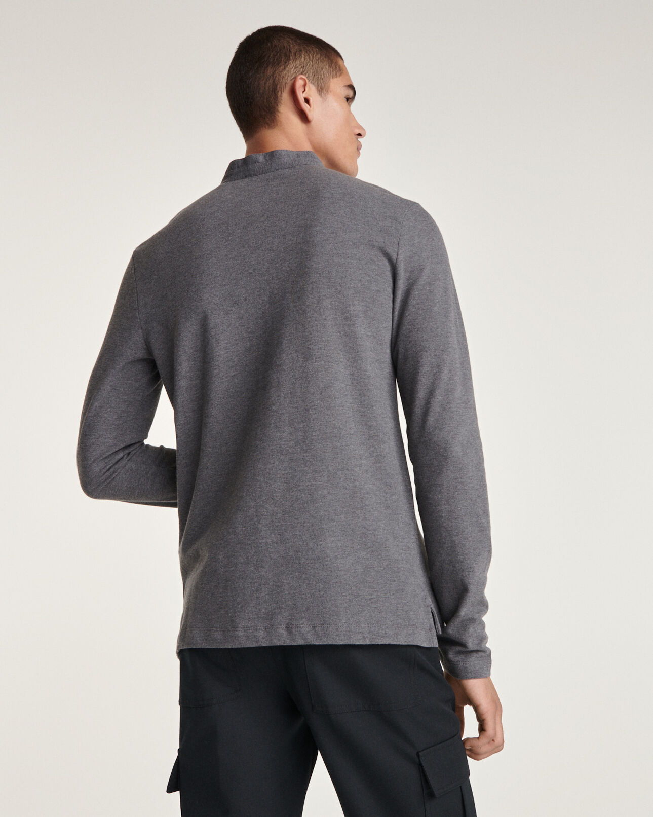 The Kooples MEN GREY MELANGE gray polo officer collar rubber monogram