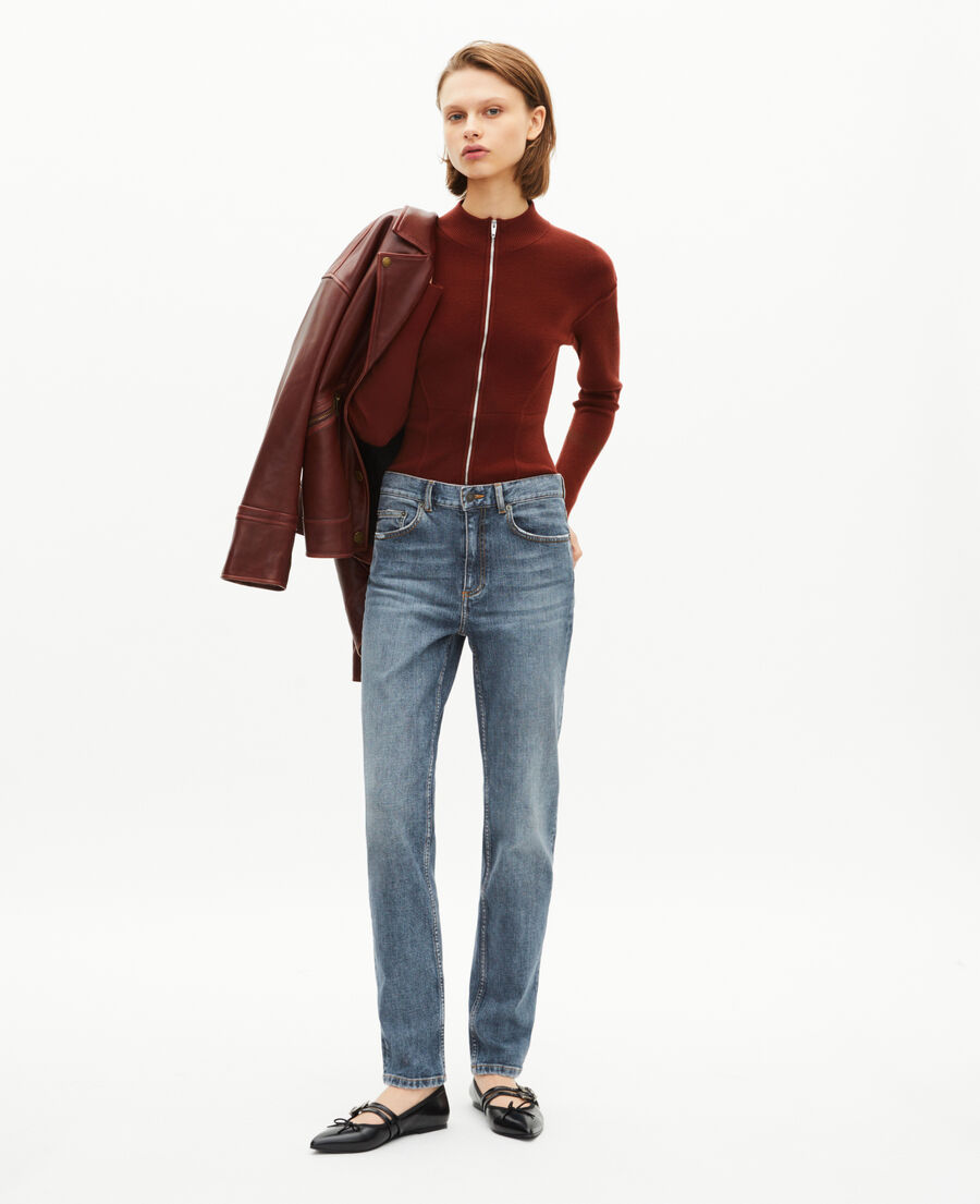 The Kooples WOMEN RED BRIQUE burgundy wool blend zip cardigan