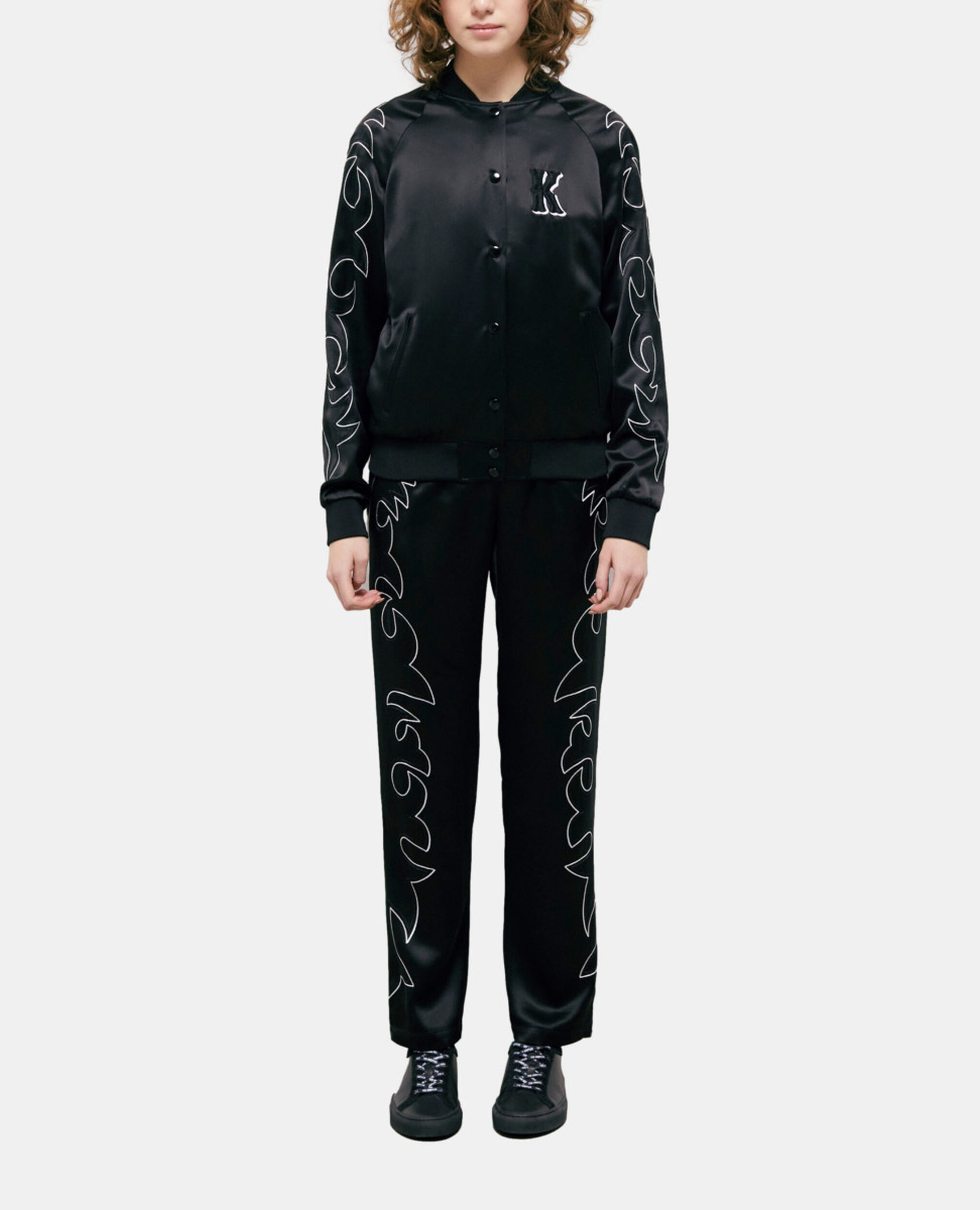 Black Teddy jacket with Western-style embroidery, BLACK, hi-res image number null