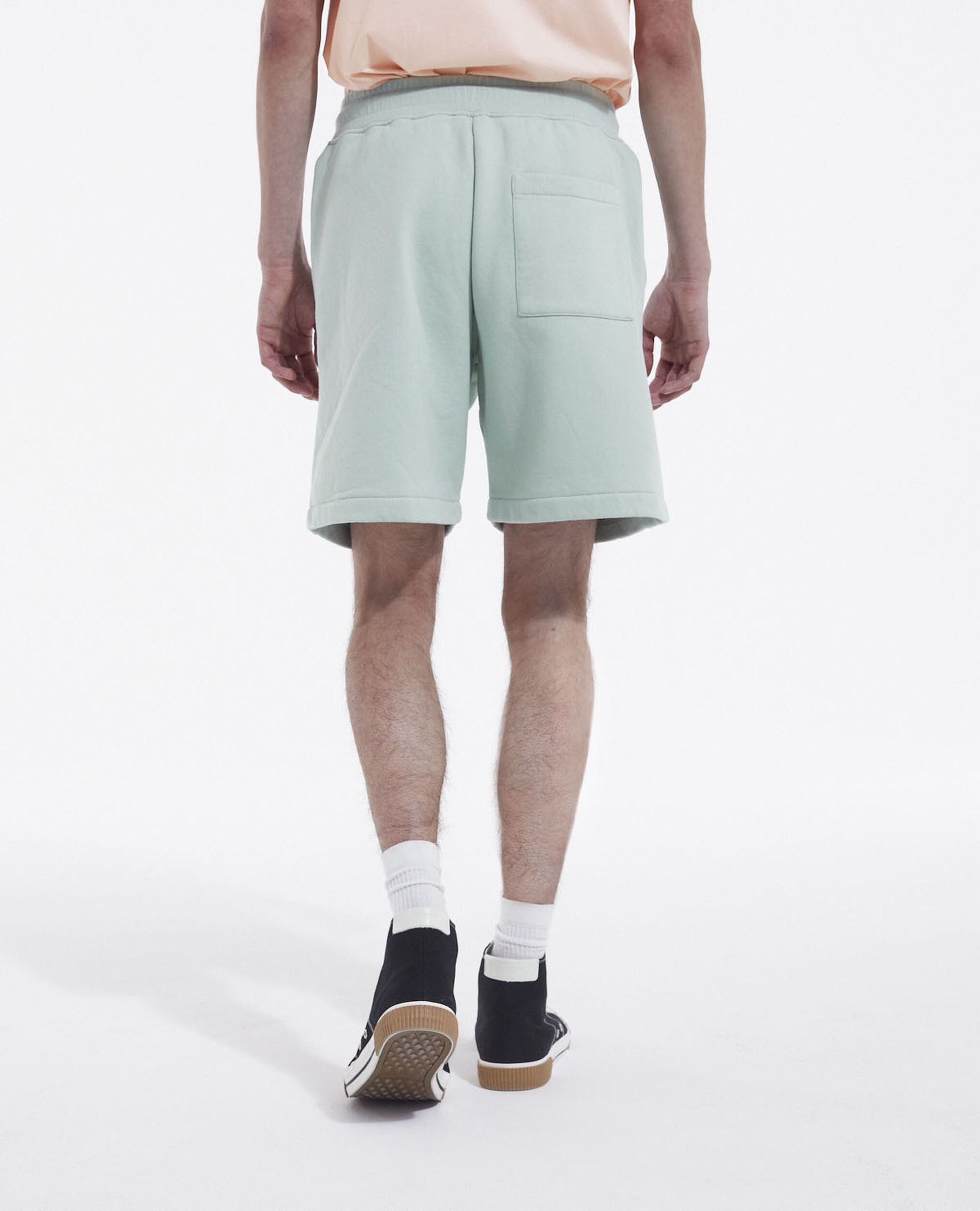 Green cotton shorts with logo and elastic waist, GRIS BLEU, hi-res image number null