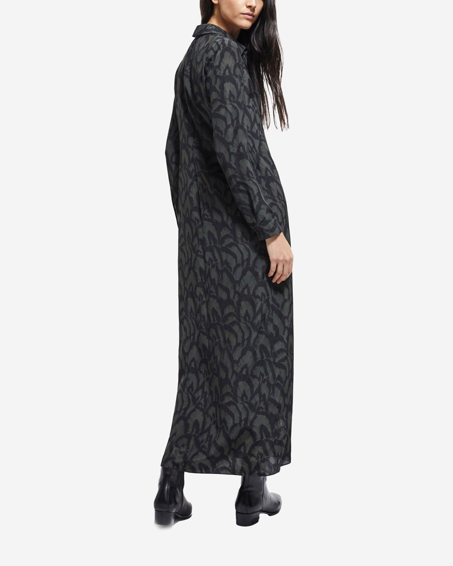 Robe longue en soie imprimée, KAKI BLACK, hi-res image number null