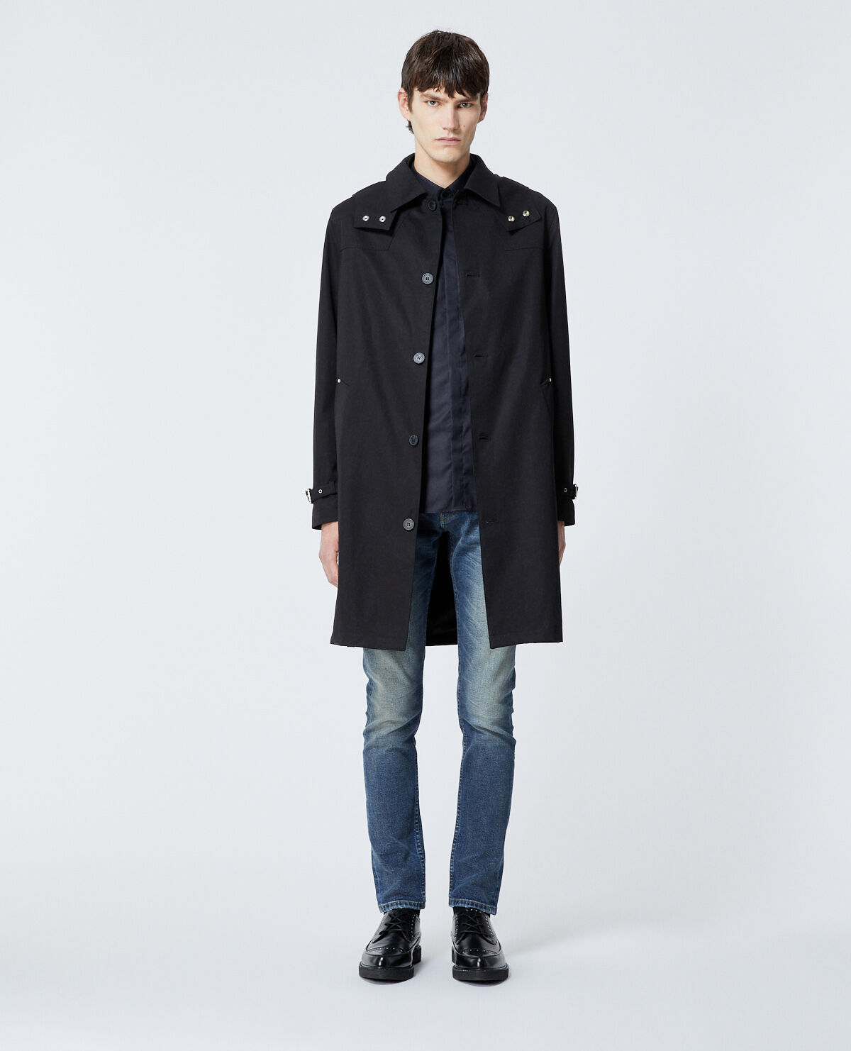 Long black coat in cotton with hood The Kooples