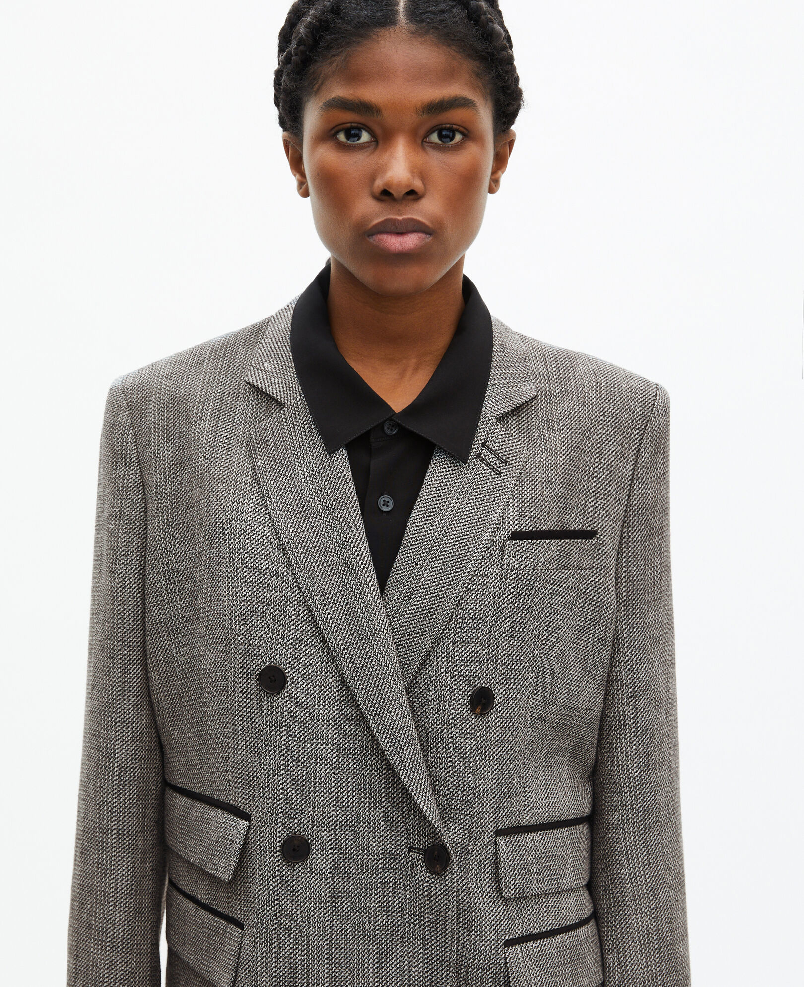 The Kooples WOMEN GREY gray wool and linen suit jacket