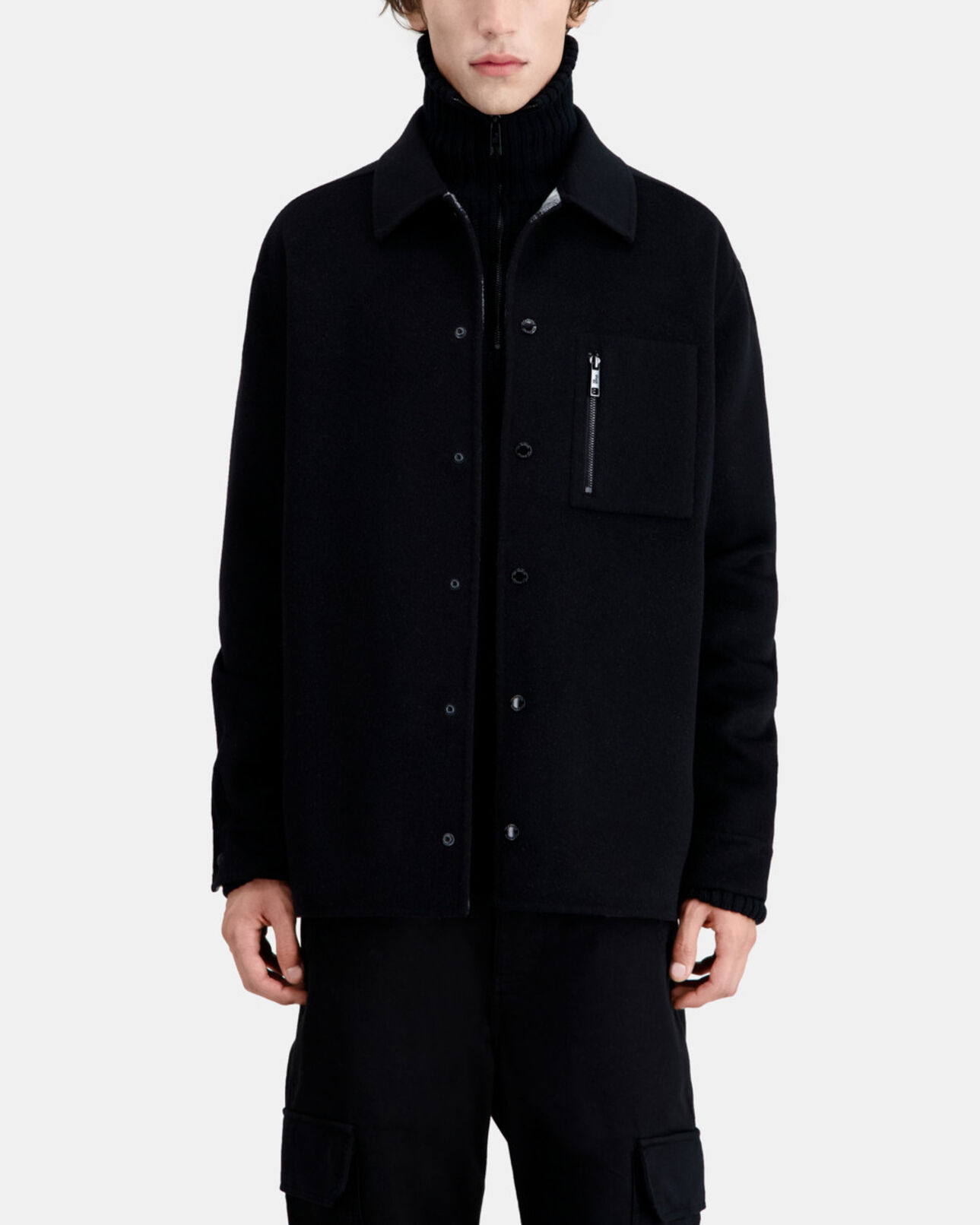 The Kooples MEN BLACK GREY black wool-blend overshirt jacket
