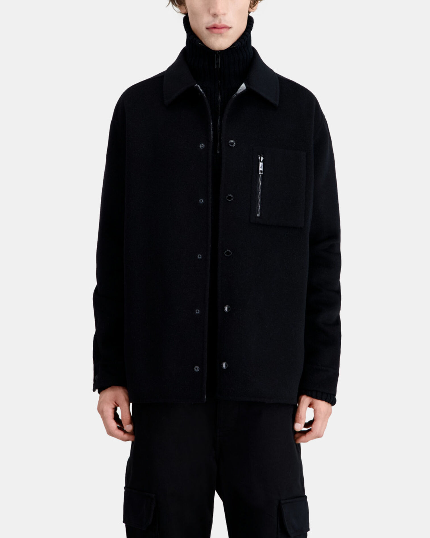 Black wool-blend overshirt jacket, BLACK GREY, hi-res image number null