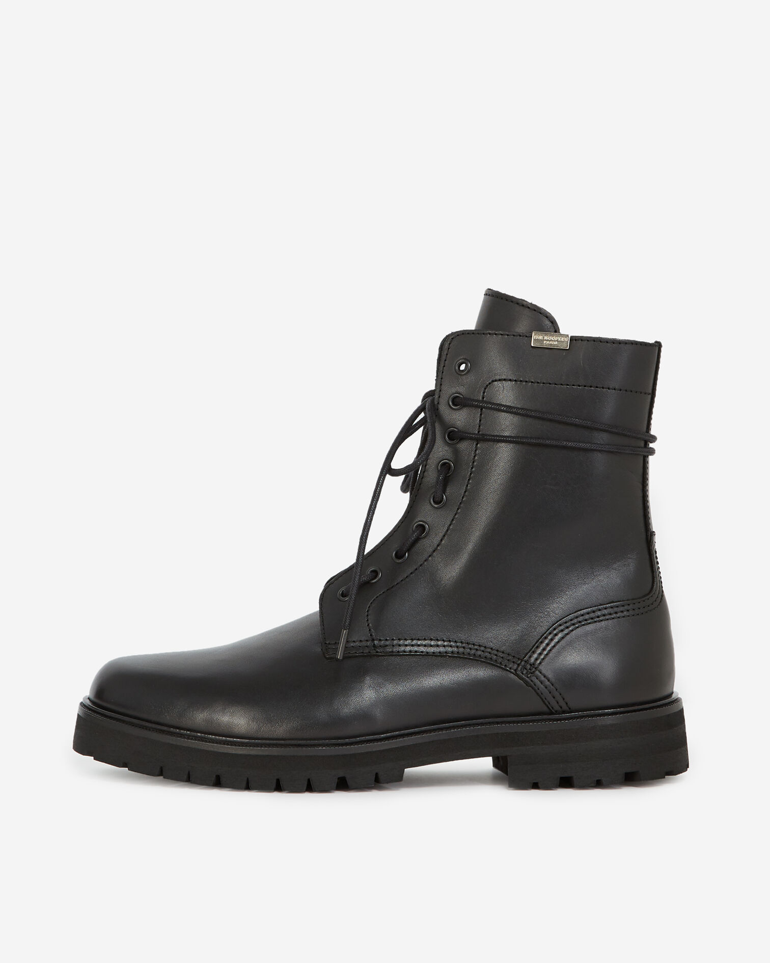 Boots schwarz Lederdetail Schnürung seitlich, BLACK, hi-res image number null