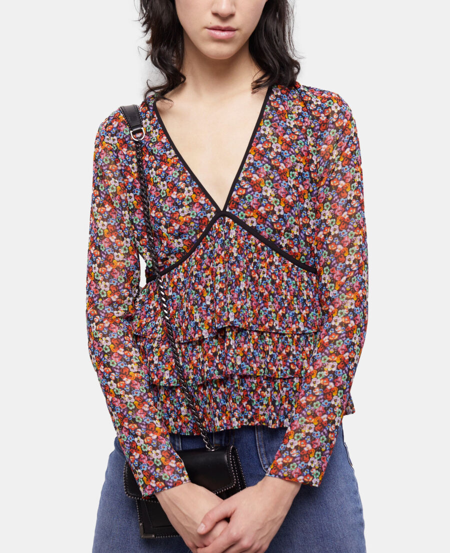 top multicolore à volants plissés