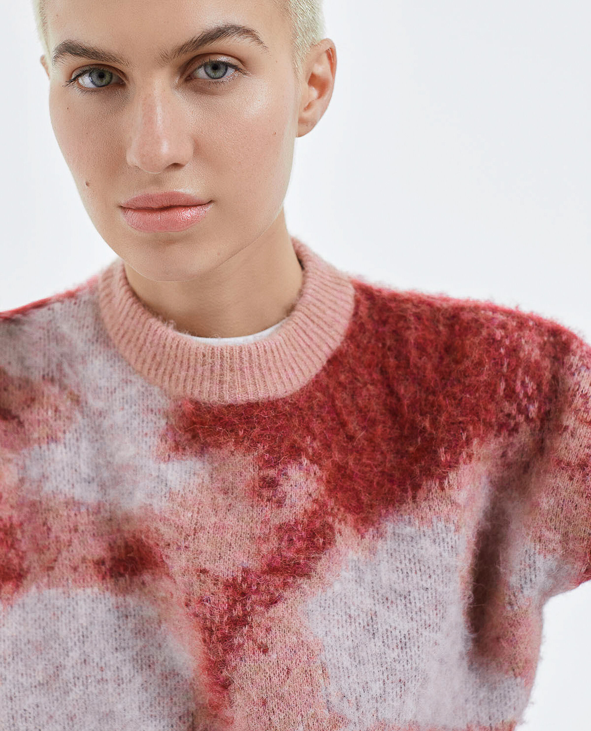 Round neck jumper with faded pattern, PINK, hi-res image number null