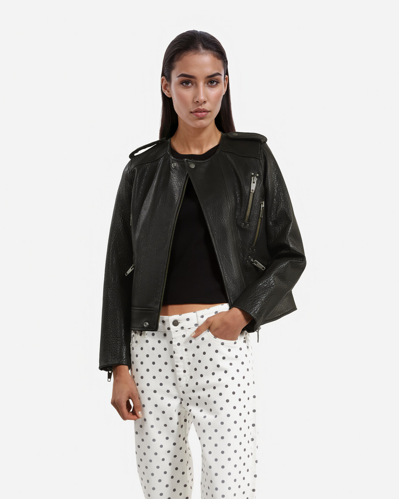 The Kooples FEMME BLACK blouson en cuir noir