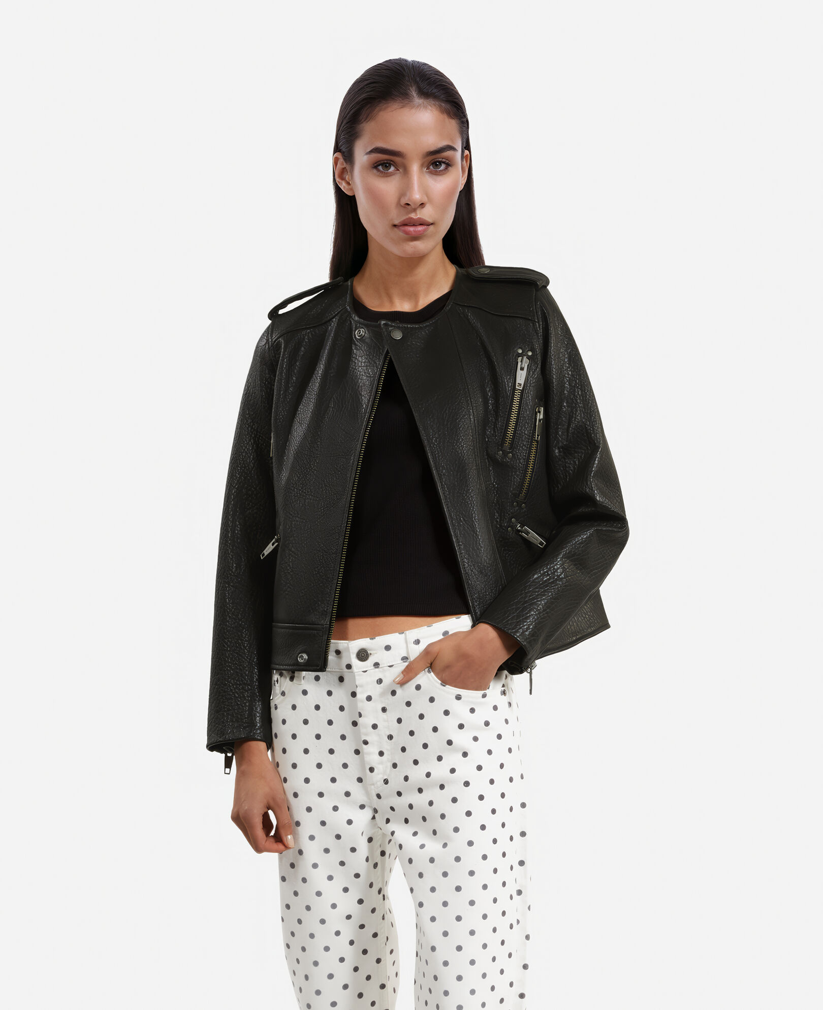 The Kooples WOMEN BLACK black leather jacket