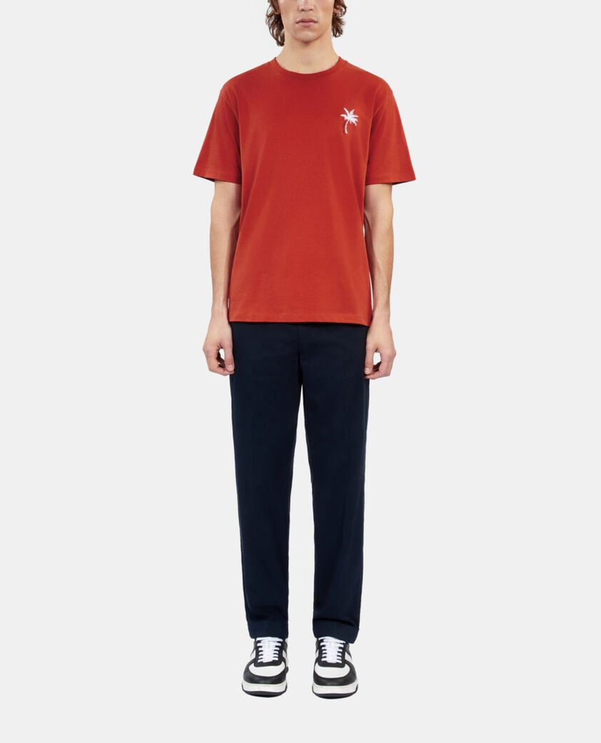 The Kooples H RED BRIQUE red t-shirt with palm tree embroidery