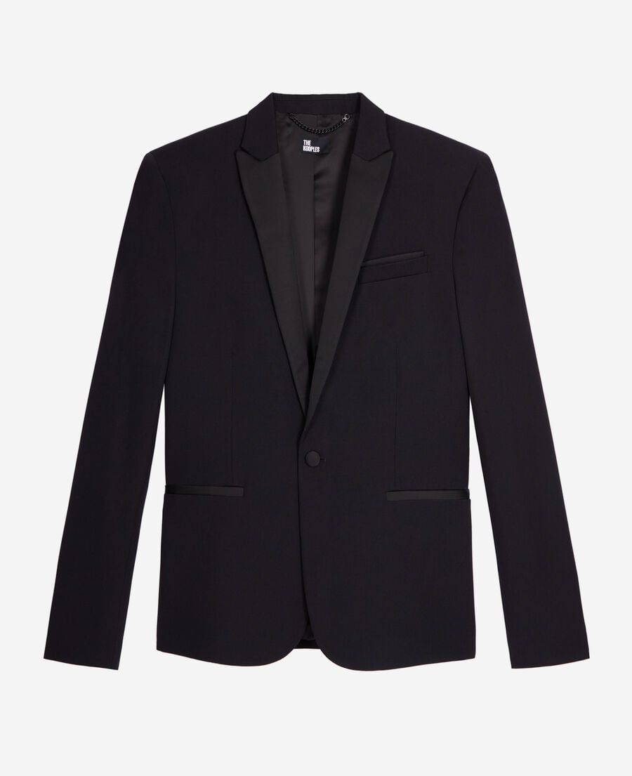The Kooples MEN BLACK black slim fit satin detail tuxedo jacket