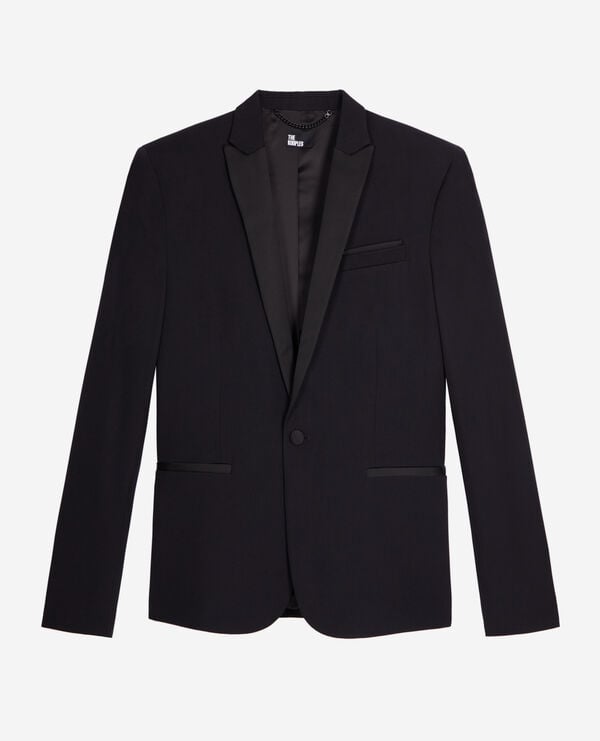The Kooples HOMME BLACK veste de smoking avec détails en satin coupe ajustée noire