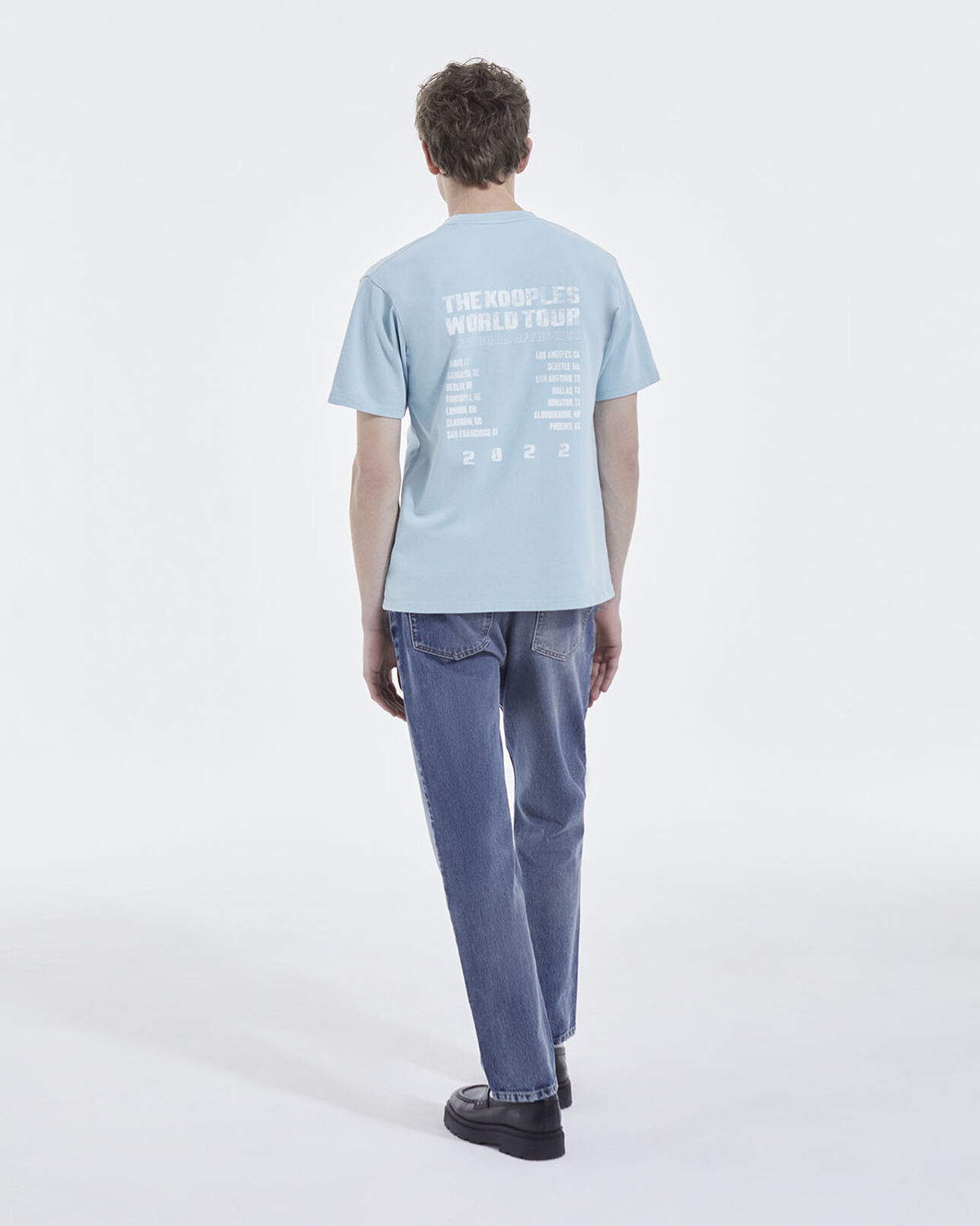 The Kooples MEN BLUE SKY sky blue cotton t-shirt w/ contrast logo