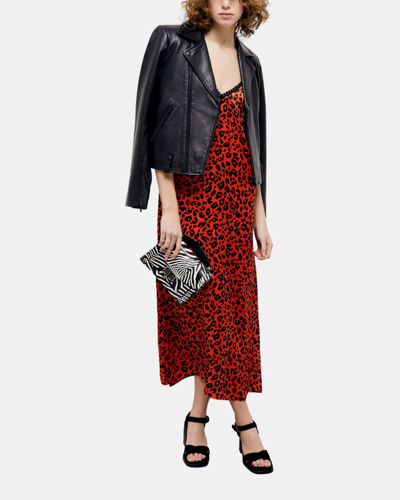 The Kooples WOMEN ORANGE - BLACK long leopard print babydoll dress
