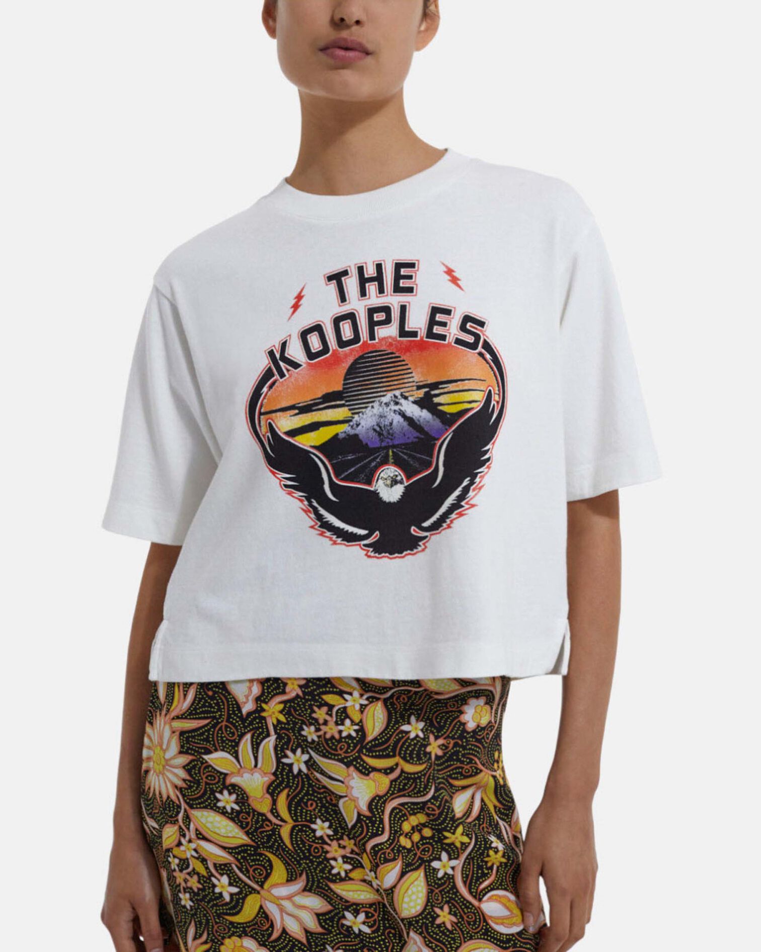 Ecrufarbenes Kurzarm-T-Shirt mit Adler-Print, ECRU, hi-res image number null