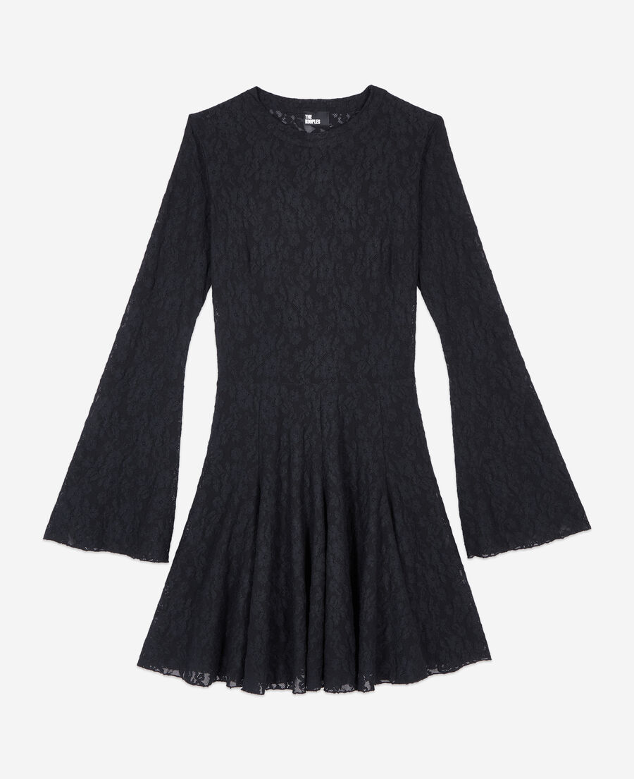 The Kooples DAMEN BLACK schwarzes kurzes skater-kleid mit spitzen