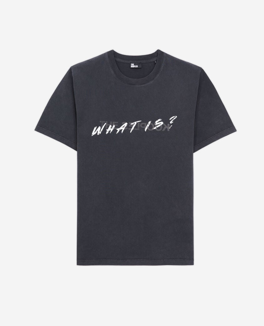 The Kooples HERREN BLACK WASHED schwarzes t-shirt mit „what is“-schriftzug