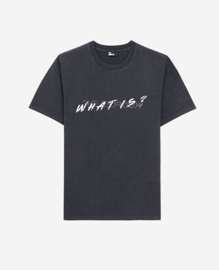 The Kooples HERREN BLACK WASHED schwarzes t-shirt mit „what is“-schriftzug
