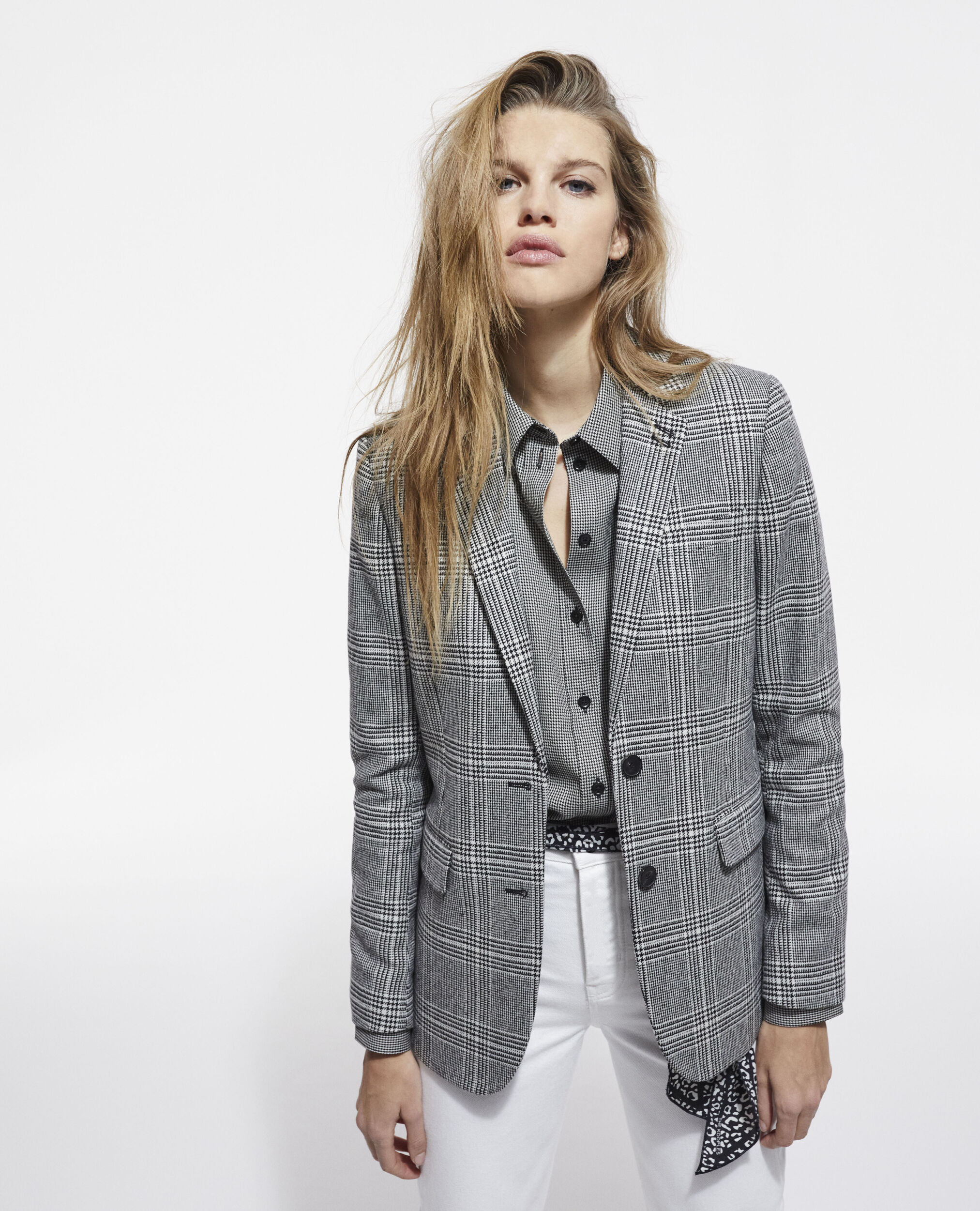 Wool jacket with check motif, BLACK WHITE, hi-res image number null