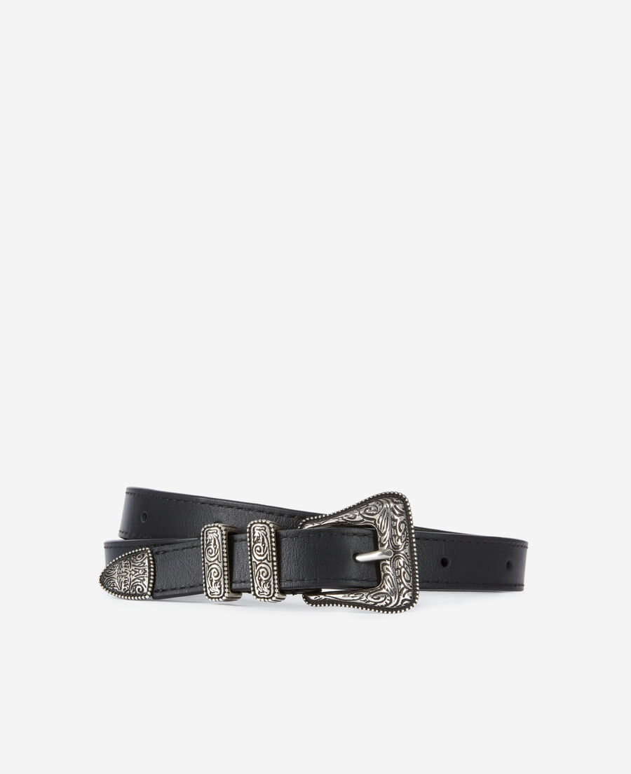 thin black leather belt