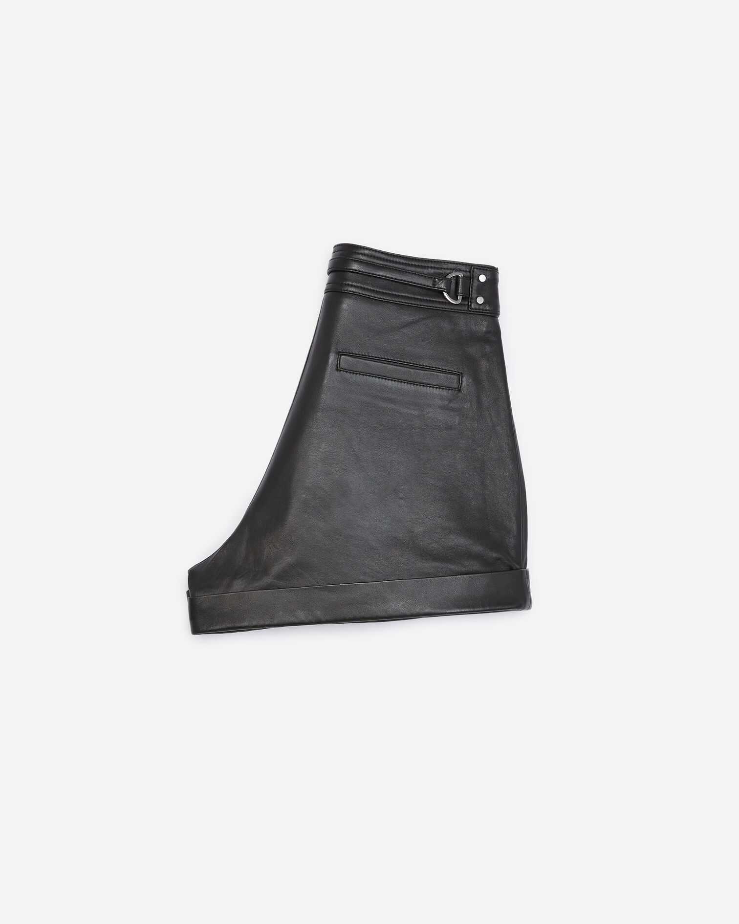High-waisted black leather shorts with ties, BLACK, hi-res image number null
