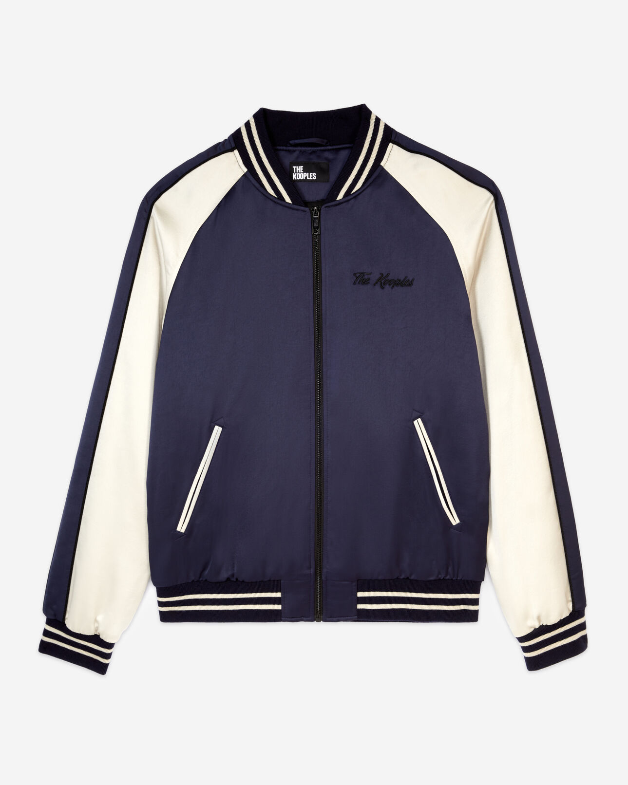 The Kooples MEN NAVY navy blue satin jacket with dragon embroidery