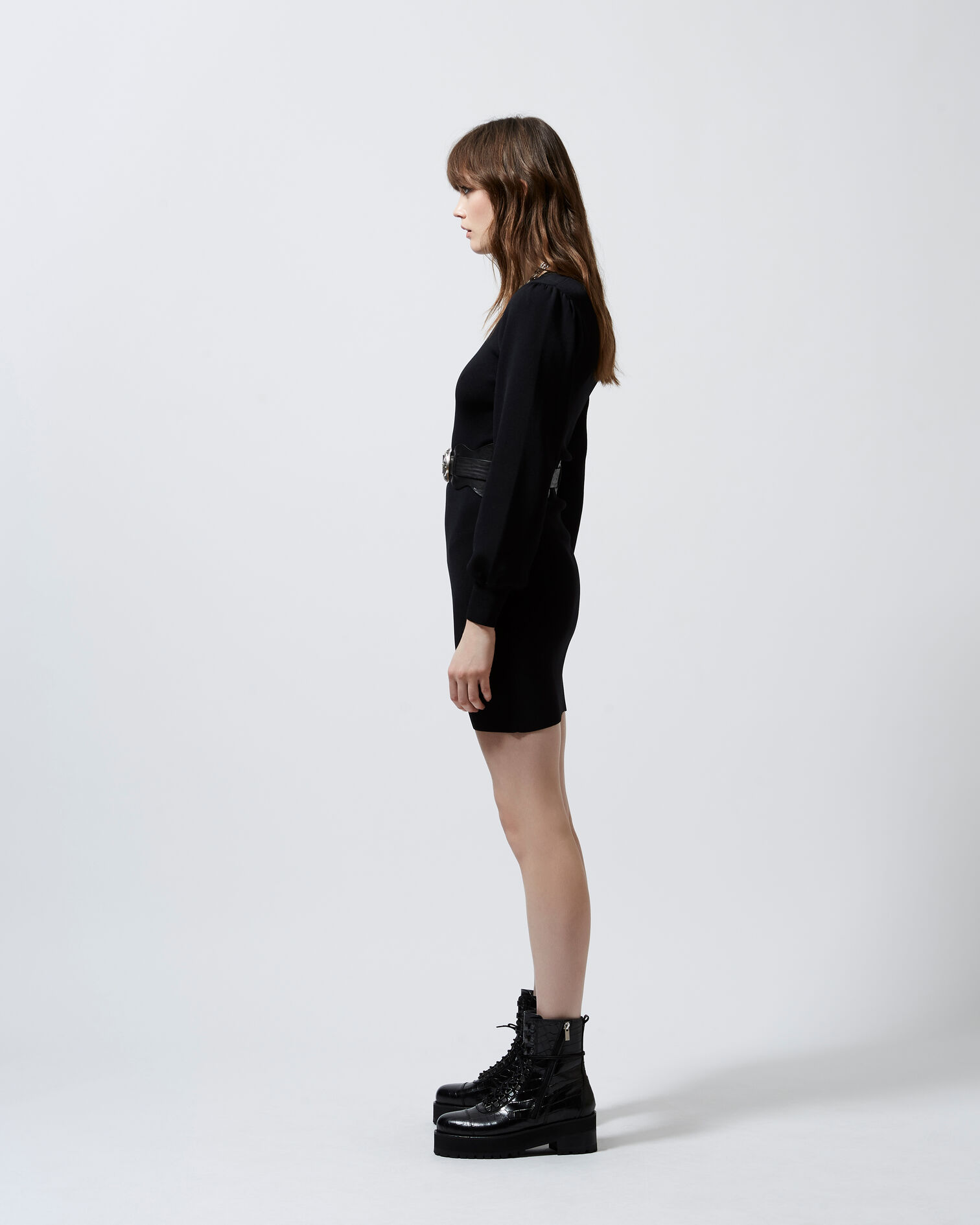 Fitted black short knitted dress, BLACK, hi-res image number null