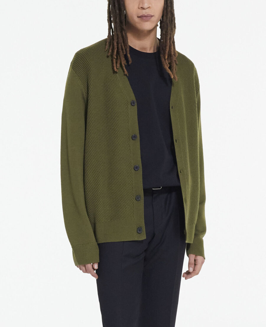 khaki wool cardigan