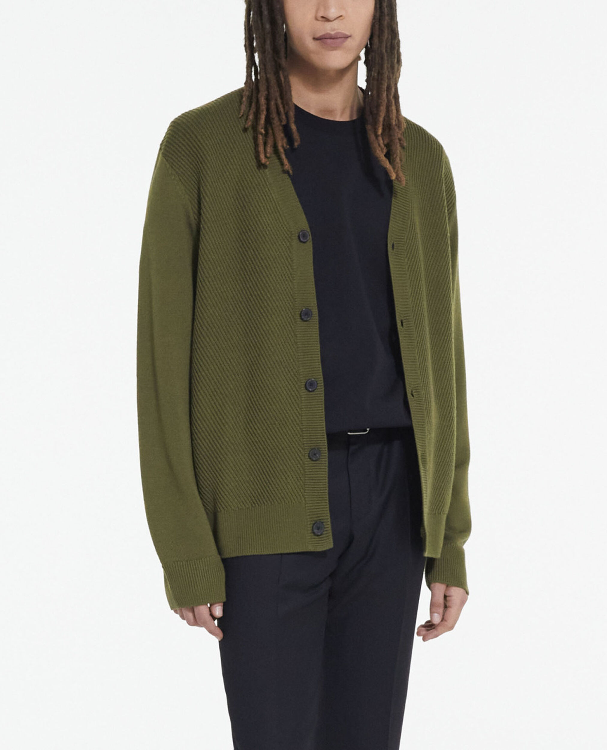 Khaki wool cardigan, KAKI, hi-res image number null