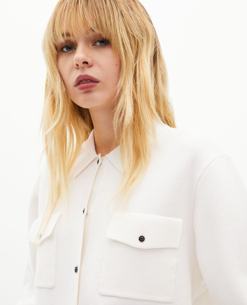 The Kooples FEMME LIGHT BEIGE cardigan en laine merinos et coton &eacute;cru