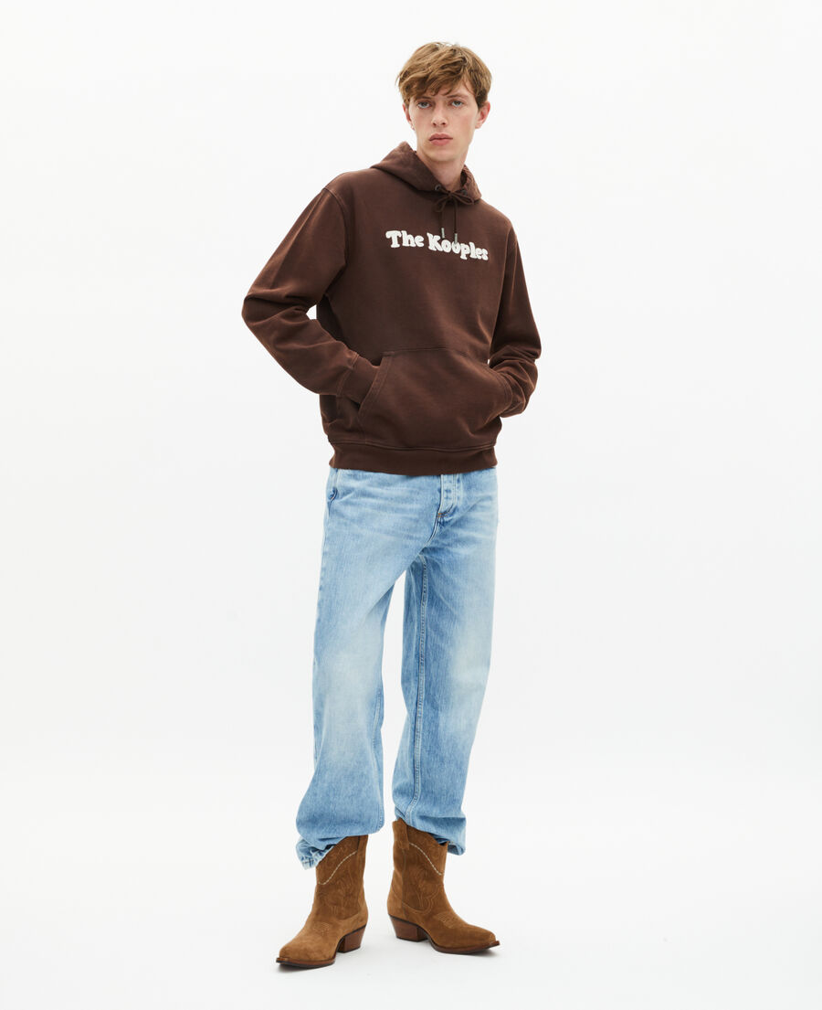 The Kooples MEN BROWN hooded sweatshirt with brown embroidery