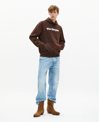 The Kooples MEN BROWN hooded sweatshirt with brown embroidery