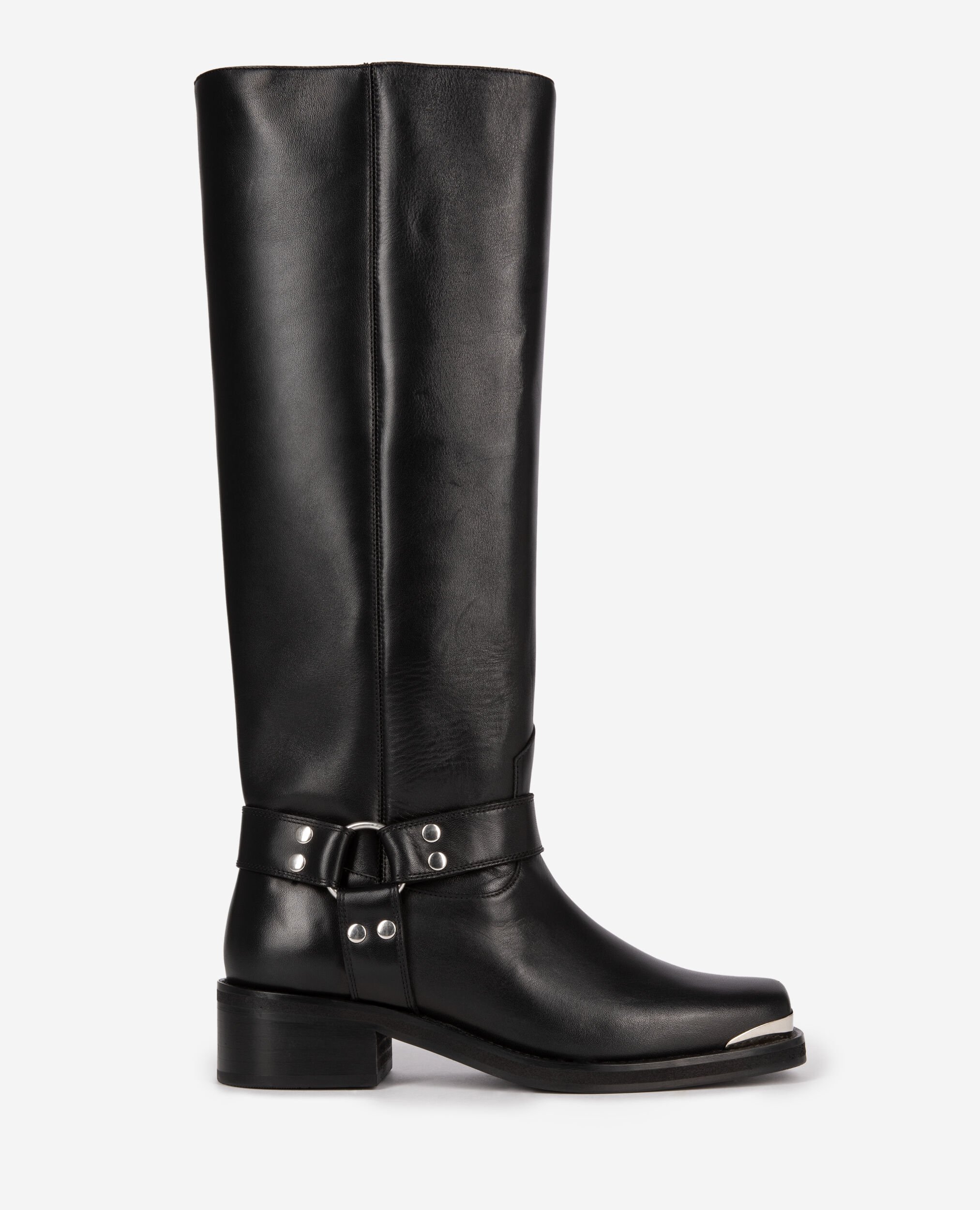 Black leather strap boots, BLACK, hi-res image number null