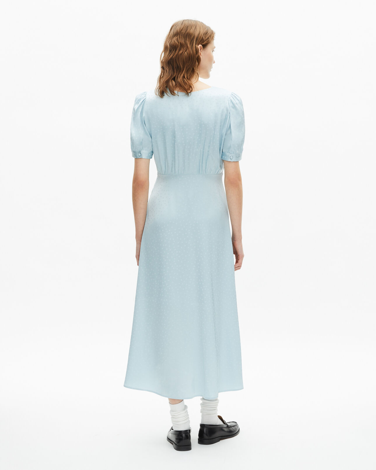 The Kooples FEMME BABY BLUE robe longue à pois en jacquard bleue