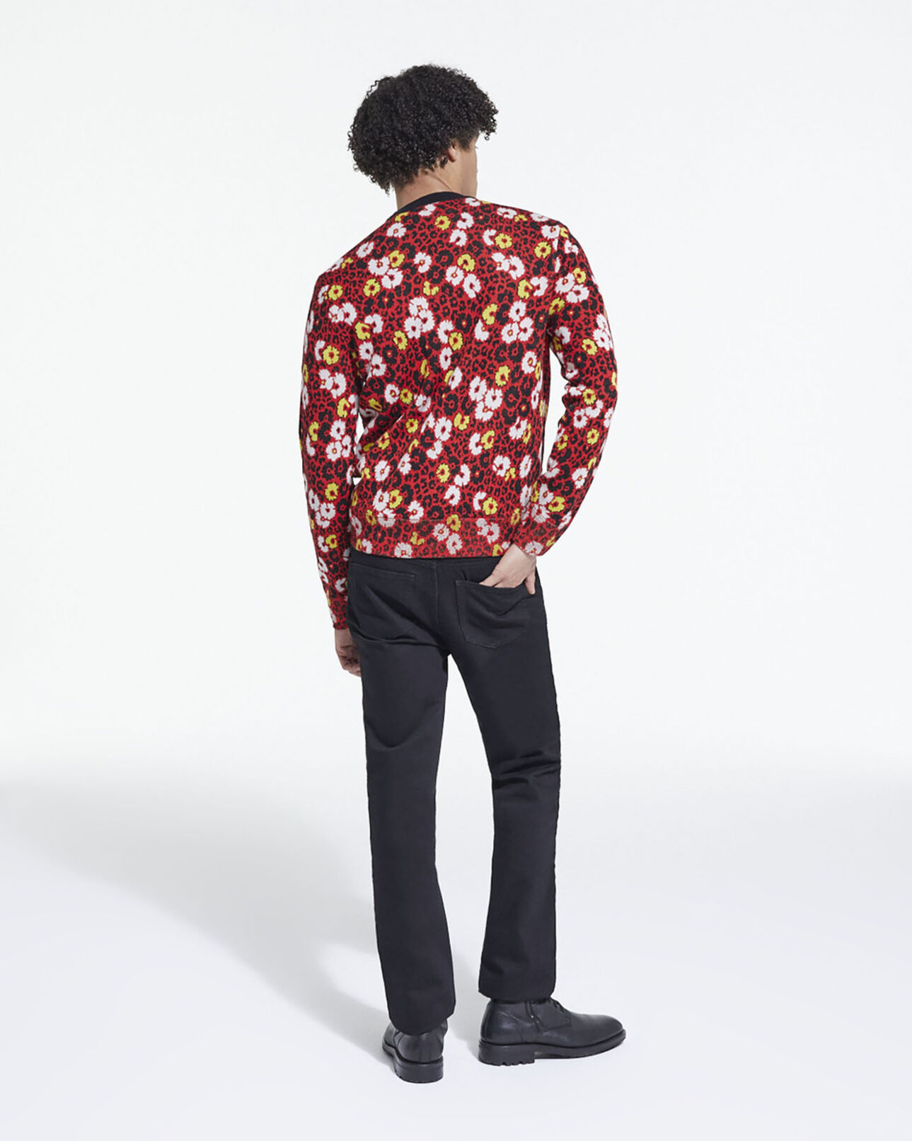 The Kooples MEN DARK RED floral print wool sweater