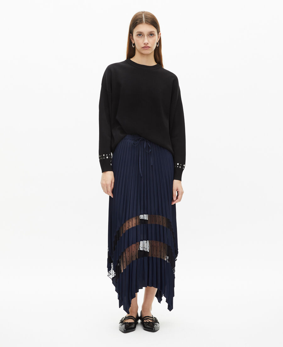 The Kooples WOMEN NAVY navy blue pleated long skirt