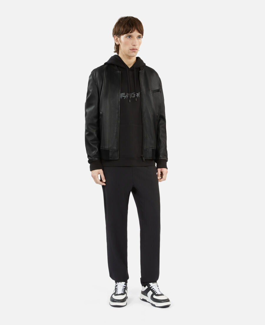 blouson teddy en cuir noir