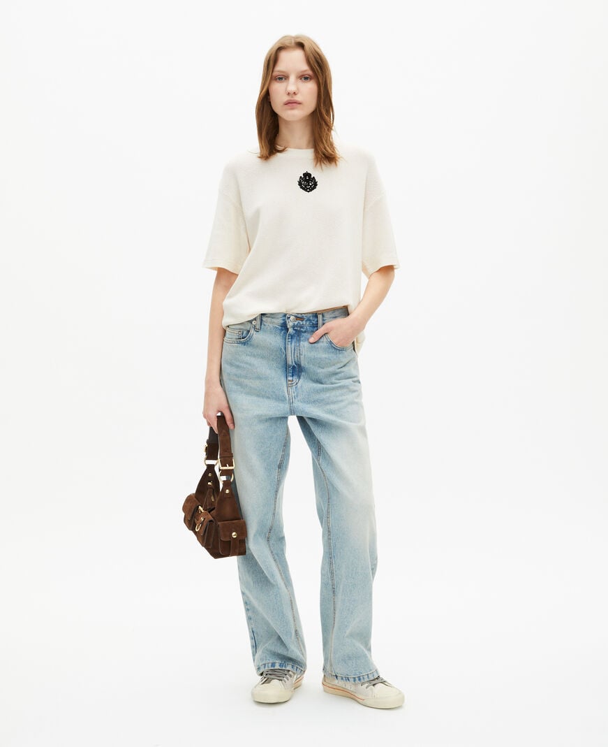 The Kooples WOMEN ECRU t-shirt with ecru honeycomb crest