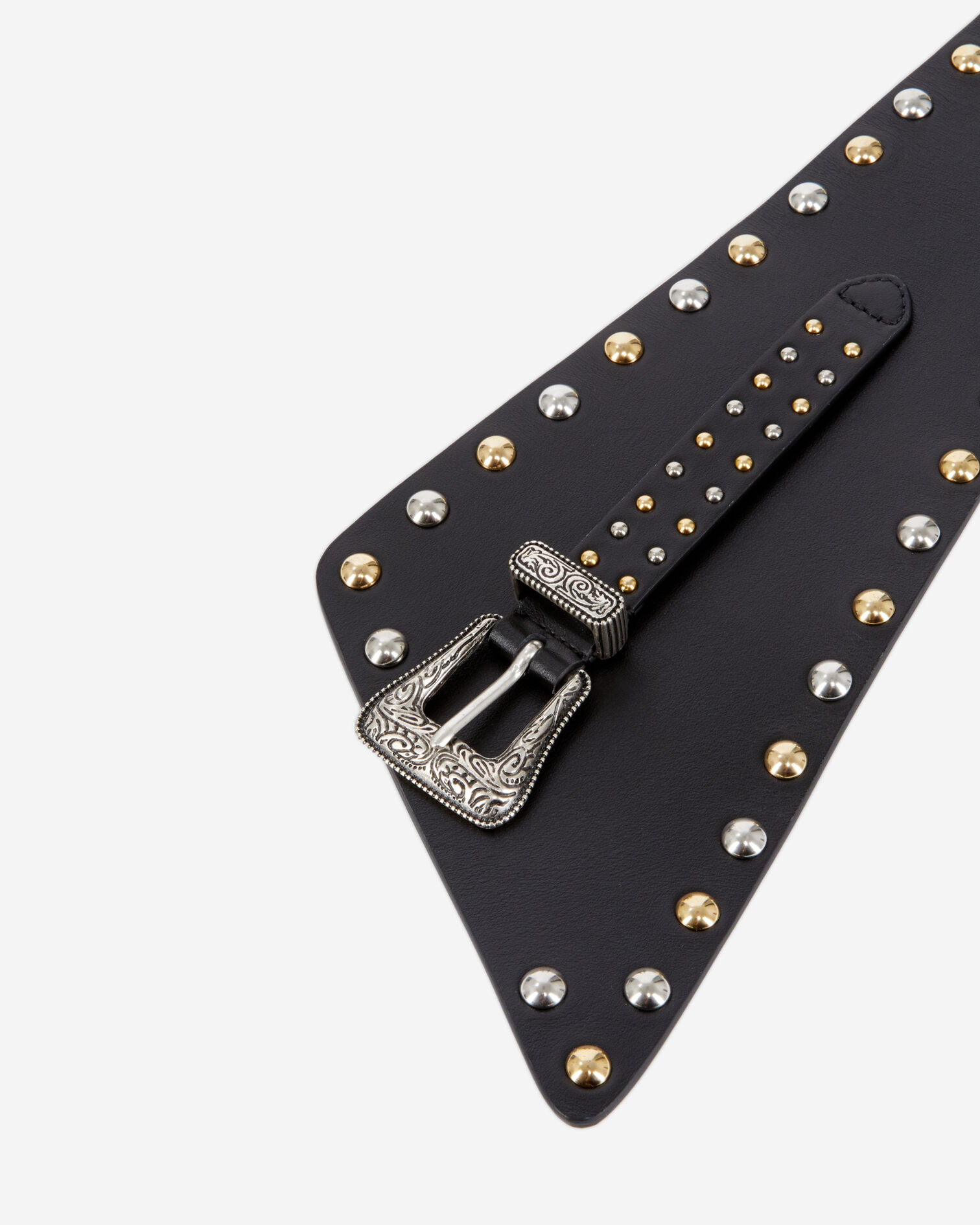 Ceinture large en cuir noir avec clous et boucle Western, BLACK, hi-res image number null