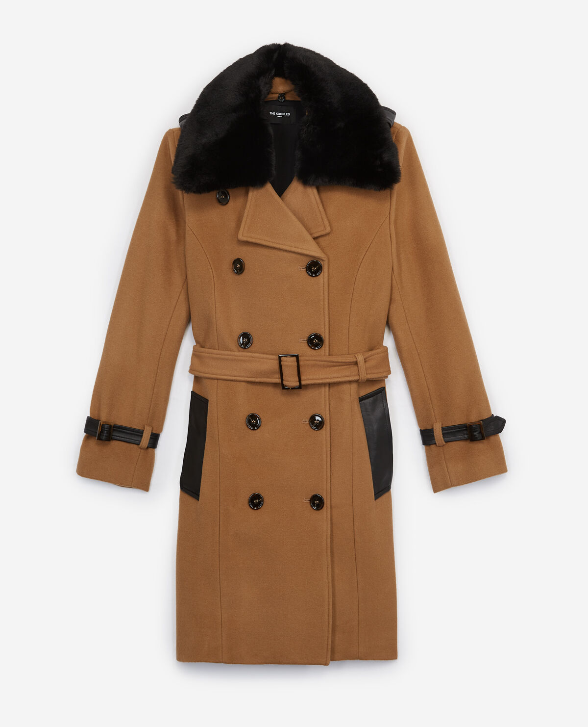 Camel trench style long wool coat The Kooples US